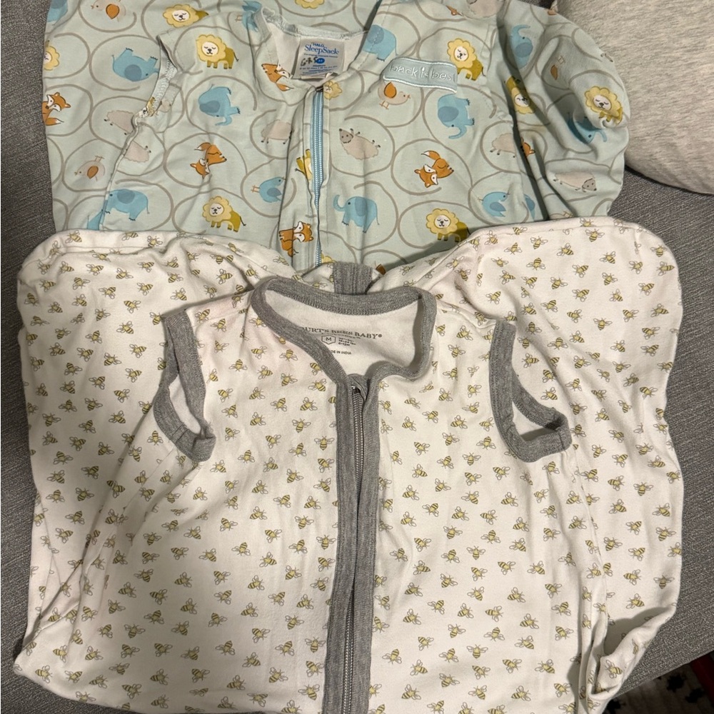 Halo Baby Sleep Sacks in Light Blue and Burt Bees White with Bee Print